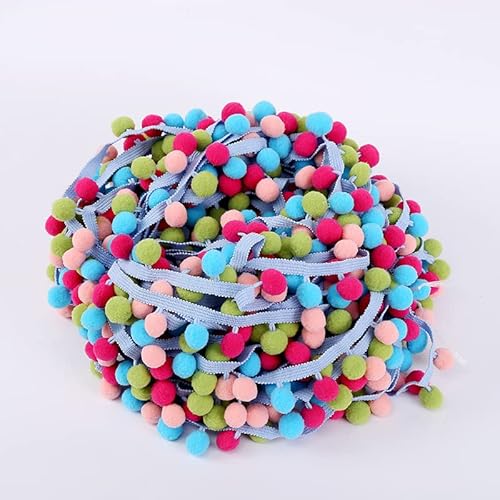 10m Pompon Borte, Rainbow Pom Bommelborte Bommelband Bommel Fringe Trimm Ball Fransen Quasten Trim Pom Poms Bälle Fransenbesatz Bunt für DIY Handwerk Kleid schal Hut Vorhang Dekoration Nähzubehör von SYSUII