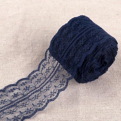 10m Spitzenbordüre Spitzenband 4.5CM Breite Vintage Spitzenstoff Spitzenbesatz Spitzen-Blumen Zierspitze Häkelspitze Dekoband für Nähen Handwerk Hochzeit Deko Scrapbooking Geschenkbox -Navy blau von SYSUII