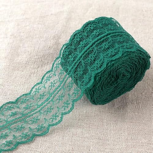 10m Spitzenbordüre Spitzenband 4.5CM Breite Vintage Spitzenstoff Spitzenbesatz Spitzen-Blumen Zierspitze Häkelspitze Dekoband für Nähen Handwerk Hochzeit Deko Scrapbooking Geschenkbox -dunkelgrün von SYSUII