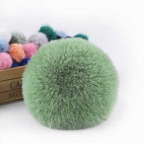 12 Stück Kunstfell Pompon Fellbommel 10cm Faux Fuchspelz Fellbommel Flauschig Plüsch Bälle Set zum Basteln Kunstpelz Pom Pom Ball für Damen Mädchen Tasche Mützen Anhängern Dekoration -Grün# von SYSUII