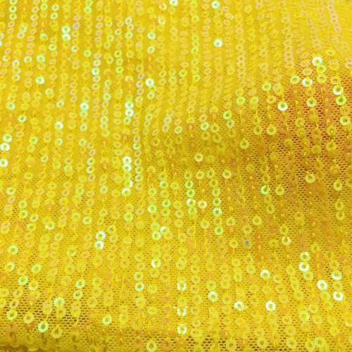 125cm * 2 Yard Bestickter 3D Pailletten-Stoff Sparkly Stoff glitzernder Stoff Glitzer Garn Tüll Deko Stoffe Glitzertüllstoff für DIY Tisch Tutu Rock Nähen Party Hochzeitsdekoration -Bunt gelb von SYSUII