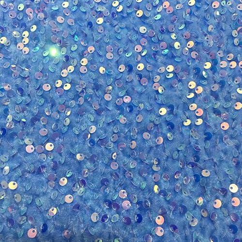 125cm * 2m Tüllstoff Paillettenstoff Glitzer Garn Tüll Deko Stoffe Kostümstoff zum Nähen glitzernder Stoff Tüll Pailletten-Stoff für DIY handgemachte Kleidung Hochzeit Kleid Dekoration-Bunt Blau von SYSUII