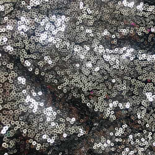 135cm * 1m Paillettenstoff Sparkly Stoff glitzernder Stoff Dekostoff Kostümstoff zum Nähen Stoff Tüll Pailletten-Stoff für Hochzeit Kleid Dekoration DIY Tisch Tutu Rock Party Deko - Schwarz Silber von SYSUII