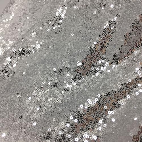 135cm * 2m Paillettenstoff Sparkly Stoff glitzernder Stoff Dekostoff Kostümstoff zum Nähen Stoff Tüll Pailletten-Stoff für Hochzeit Kleid Dekoration DIY Tisch Tutu Rock Party Deko - Silber von SYSUII