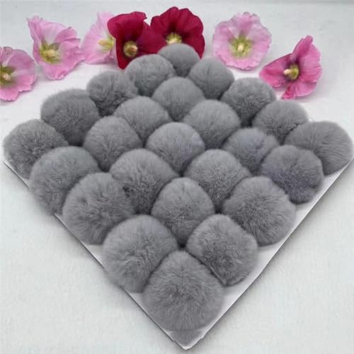 SYSUII 15 Stück 6cm Kunstfell Pompon Fellbommel Bommel Pelz Flauschigen Pompon Ball DIY Fell Pom Poms für Damen Mädchen Mützen Beanies Tasche Weihnachtsdekoration Schlüsselanhänger Dekoration -Grau von SYSUII