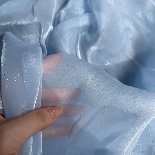 150cm*1m Organza Stoffe zum Nähen Tüllstoff Tüllrolle Glitzer Garn Tüll Deko Stoffe Glitzertüllstoff für Gardine Vorhänge Tischdecken Deko Schals DIY Tutu Rock Handwerk Party Deko -hellblau von SYSUII