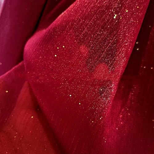 150cm*3m Organza Stoffe zum Nähen Tüllstoff Tüllrolle Glitzer Garn Tüll Deko Stoffe Glitzertüllstoff für Gardine Vorhänge Tischdecken Deko Schals DIY Tutu Rock Handwerk Party Deko -Rot von SYSUII