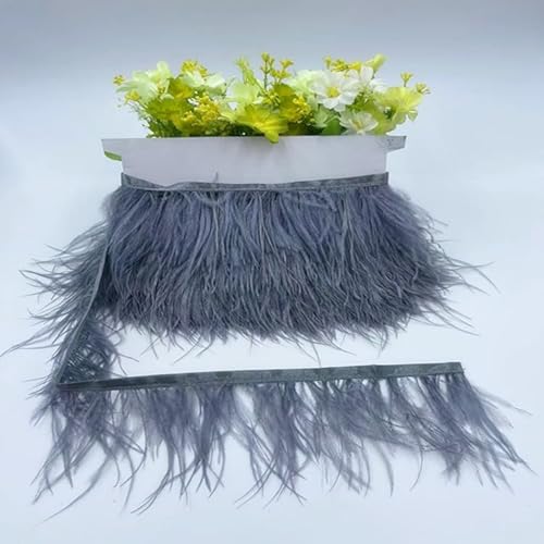 1M straußenfedern Trim fransen mit Satinband, 8-10CM Breit DIY Straußfeder Satinband Federn Fringe Trim DIY Tuch Kleid nähen Handwerk Weihnachten kostüme Dekoration Kleidern Basteln -Dunkelgrau von SYSUII