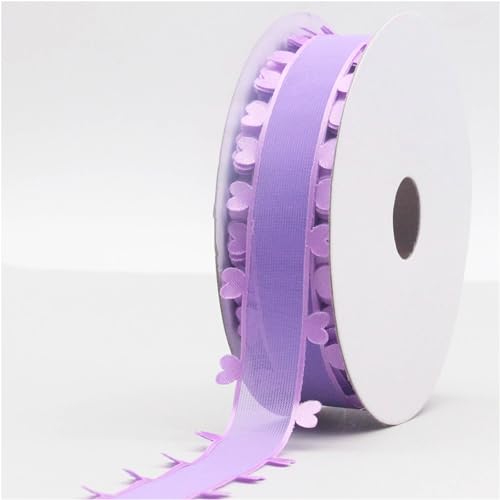 2 Rollen Geschenkband Schleifenband - 25mm * 20 Yard Geschenkbänder Breit Stoffband Herzen Organzaband Dekoband zum Basteln Tüllband Hochzeit Deko Tischdeko Zimmerdeko Autoschmuck Haarschleife-Lila von SYSUII