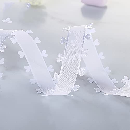 2 Rollen Geschenkband Schleifenband - 25mm * 20 Yard Geschenkbänder Breit Stoffband Herzen Organzaband Dekoband zum Basteln Tüllband Hochzeit Deko Tischdeko Zimmerdeko Autoschmuck Haarschleife-Weiß von SYSUII