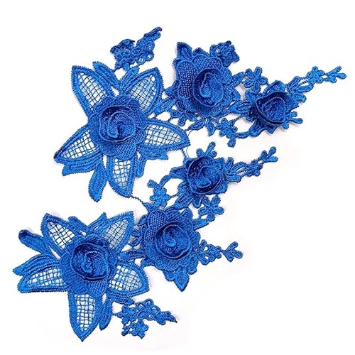 2 Stück Stickerei Spitzen Blumen Patches,Rosen Applikationen Patch Zum Aufbügeln Gestickte Aufnäher Applikation Stickerei Spitze Applikation Nähen Blume für DIY-Dekoration DIY Hut Kleid-Blau von SYSUII