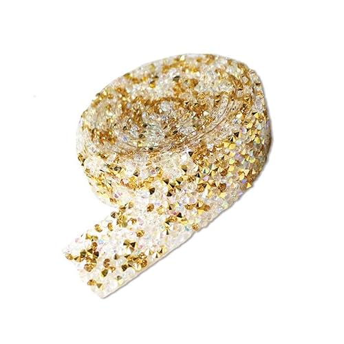 2 Yard Kristall Strass Diamant Band DIY Dekoration Aufkleber Strassband Selbstklebende Glitzersteine Strass Bling Band für DIY Kunsthandwerk Telefon Dekoration Hochzeit Geburtstag Deko-Bunt Gold von SYSUII