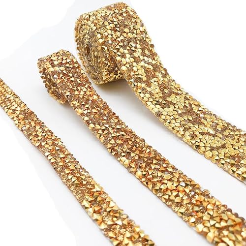 2 Yards 0.5cm Breite Selbstklebend Kristall Strass Diamant Band DIY Bling Diamant Aufkleber Bling Strass Band für Kunsthandwerk DIY Hochzeit Dekoration Party Handwerk Telefon-Gold von SYSUII