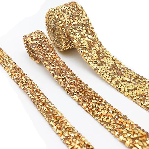 2 Yards 0.5cm Breite Selbstklebend Kristall Strass Diamant Band DIY Bling Diamant Aufkleber Bling Strass Band für Kunsthandwerk DIY Hochzeit Dekoration Party Handwerk Telefon-Gold von SYSUII