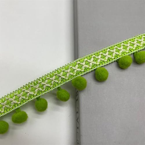 20 Yards Pomponborte zum Nähen Dekoband Mit Bommeln Bälle 28mm breite Fransenborte Zierband Dekoborte Pompons Band Quasten Trim Fransen Bommelborte für DIY Nähen Zubehör Handwerk Dekorieren-Grün von SYSUII