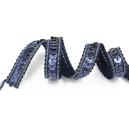 25M * 12mm Paillettenbesatz Applikation Paillettenband Stretch Paillettenbesatz Flache Glitter Stretch Bling Paillette Stoff Paillettenband für DIY Handwerk, Tanzbekleidung Dekorationen -Navy blau von SYSUII