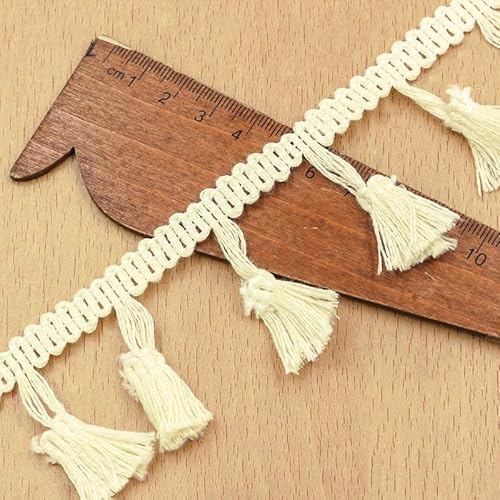 25m 4.5cm Breit Baumwolle Quaste Fransen Quasten Fransenborte Kostüm Quaste Trimmen DIY Zubehör Baumwollspitze für Bekleidungszubehör Nähen Handwerk Hochzeit Deko Handwerk & Dekoration -Beige gelb von SYSUII