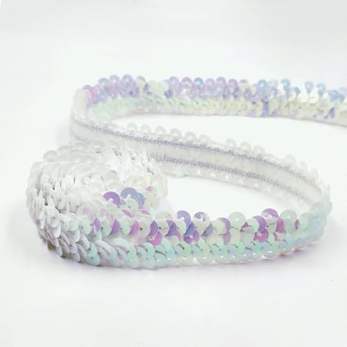 2cm* 15m Pailletten Bänder, Glänzendes Geflochten Zierband Pailletten Trim Paillettenborte Pailletten Band Paillettenbesatz für DIY Nähen Handwerk Tanzbekleidungen Armband Dekorationen -Buntes Weiß von SYSUII