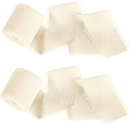 3 Rollen Chiffonband Geschenkband - 4CM * 5M Chiffon Schleifenband Dekoband Dünn fransen chiffon seidenband Zum Verpacken Von Geschenken,Blumensträuße,Hochzeitseinladung, Diy Handwerk -beige #4 von SYSUII