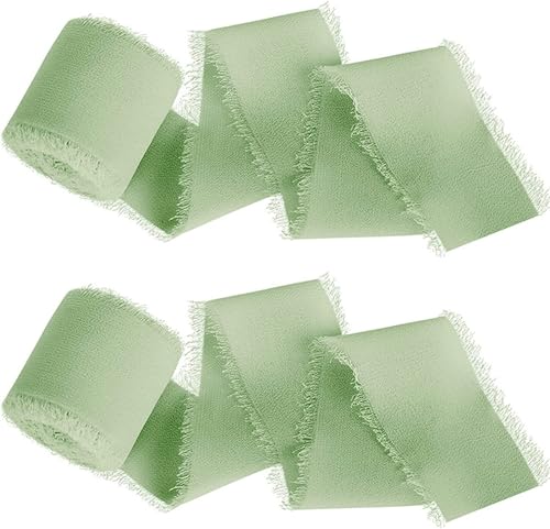 3 Rollen Chiffonband Geschenkband - 4CM * 5M Chiffon Schleifenband Dekoband Dünn fransen chiffon seidenband Zum Verpacken Von Geschenken,Blumensträuße,Hochzeitseinladung, Diy Handwerk -hellgrün von SYSUII