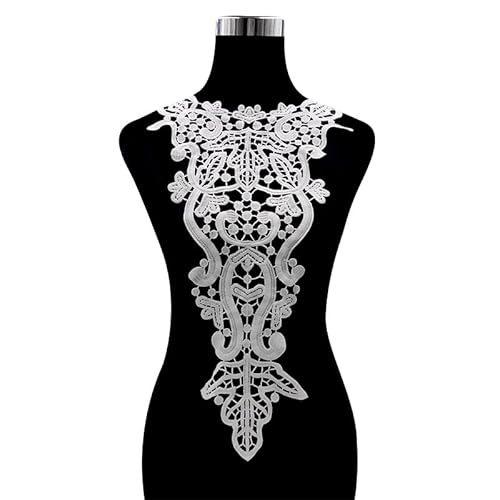 3D Blume Spitze Kragen Applikation Spitzemotiv Applique Patches Bestickter Aufnäher zum Nähen Stoff Kleid Dekoration Kostüm Zubehör Hochzeitskleid Deko am Ausschnitt,Weiss von SYSUII