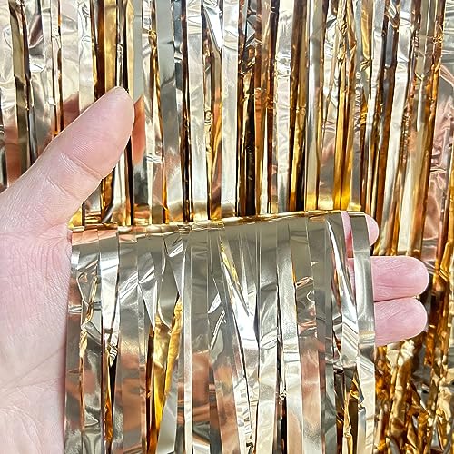 4 Stück Metallic Lametta Vorhänge Tinsel,1m x 1m Lametta Vorhang Hintergrund Selbstklebende Folien Fransen Lametta für Geburtstag Hochzeit Weihnachtsfeier Tür Fenster Dekoration -Champagner Gold von SYSUII