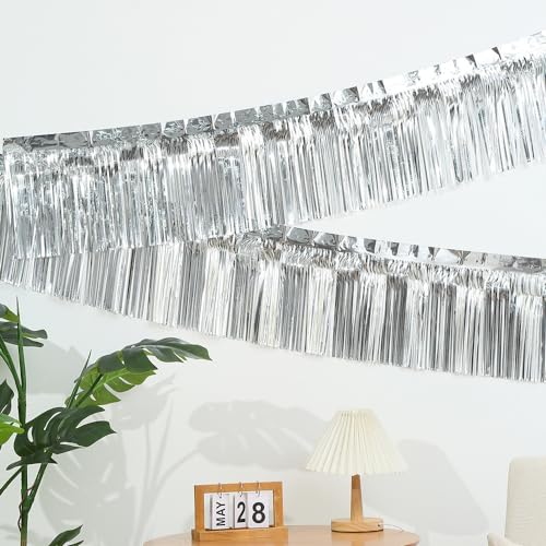 5 Stück Lametta Girlande Metallic Folie Fringe Silber Party Deko Girlanden Weihnachten Fransengirlande Raum Dekoration Partydeko Hängende Lametta Fringe Banner für Hochzeit Geburtstag Zimmer von SYSUII