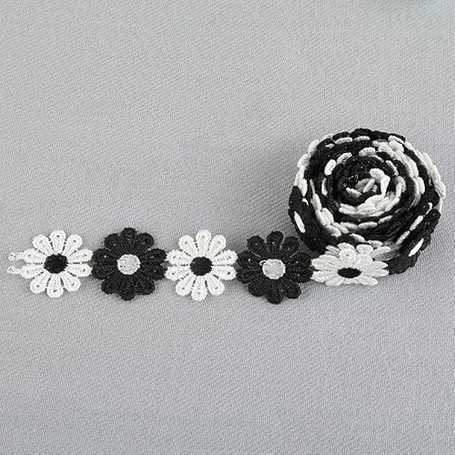 5 Yard 25mm Blumen Spitzenborte Stickerei Dekoband Zierband Borten Bänder Blumenband Geschenkband Dekoband Gänseblümchen Dekoband für DIY Nähen Deko Basteln Hochzeit Party Home Deko-weiß+schwarz von SYSUII