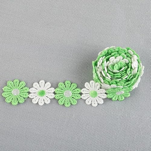 5 Yard 25mm Blumen Spitzenborte Stickerei Dekoband Zierband Borten Bänder Blumenband Geschenkband Dekoband Gänseblümchen Dekoband für DIY Nähen Deko Basteln Hochzeit Party Home Deko-Weiß + Hellgrün von SYSUII