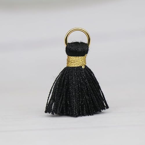 50 Stück Handgemachte Baumwolle Quasten Anhänger, 2.5cm Mini Anhänger Baumwolle Fransen Tassel Troddel Quasten Für Armband DIY Schmuck Ohrring Basteln Schlüsselanhänger Riemen Dekor -pechschwarz von SYSUII