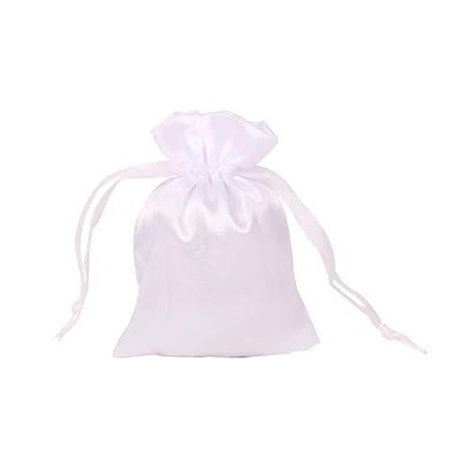 50 Stück Satin Stoffbeutel 8*11cm Satinsäckchen Stoffsäckchen zum Befüllen Geschenkbeutel Schmuckbeutel mit Kordelzug für Schmuck Hochzeit Weihnachten Geburtstag Party Geschenkverpackung-Weiß von SYSUII