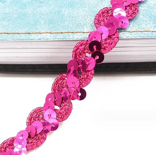 50 Yard * 15mm Pailletten Band Glitzer Borte aus Dekoband Zierband Geschenkband Pailettenbänder Paillettenborte Band Paillettenrolle für Nähen,Schmuck Machen,Basteln,Kleid Dekorieren -Hot Pink von SYSUII