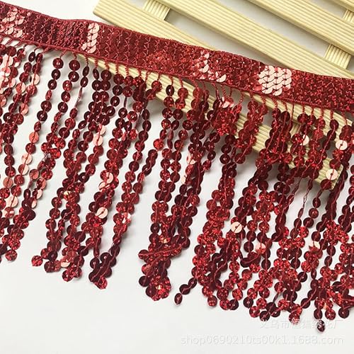 9M Pailletten Fransen Besatz Quaste Fransenborte 16cm breit Fransenband Schnittfranse Band Fransen Trim Dekoration Nähzubehör für DIY Basteln Lateinisches Kleid Basteln Handwerk Tanzfransen-Rot von SYSUII