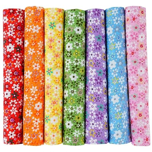 Baumwollstoff Stoffpakete,7 Stück 25 x 25cm Stoffe zum Nähen Patchwork DIY Stoffpaket DIY Baumwolltuch Meterware Stoffe Stoffreste Stoffpaket für Kleidung,Bettwäsche,Vorhänge,Tischdecken - Blumen #1 von SYSUII