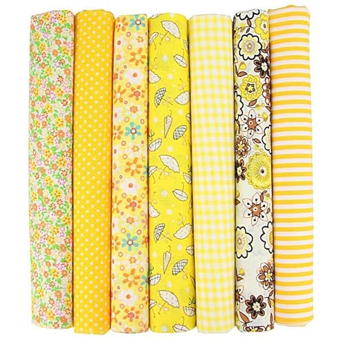 Baumwollstoff Stoffpakete,7 Stück 25 x 25cm Stoffe zum Nähen Patchwork DIY Stoffpaket DIY Baumwolltuch Meterware Stoffe Stoffreste Stoffpaket für Kleidung,Bettwäsche,Vorhänge,Tischdecken - Gelb von SYSUII