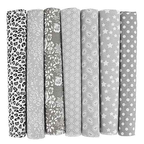 Baumwollstoff Stoffpakete,7 Stück 25 x 25cm Stoffe zum Nähen Patchwork DIY Stoffpaket DIY Baumwolltuch Meterware Stoffe Stoffreste Stoffpaket für Kleidung,Bettwäsche,Vorhänge,Tischdecken - Grau von SYSUII