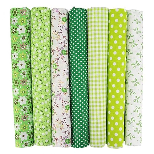 Baumwollstoff Stoffpakete,7 Stück 25 x 25cm Stoffe zum Nähen Patchwork DIY Stoffpaket DIY Baumwolltuch Meterware Stoffe Stoffreste Stoffpaket für Kleidung,Bettwäsche,Vorhänge,Tischdecken - Grün von SYSUII