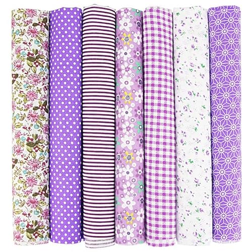 Baumwollstoff Stoffpakete,7 Stück 25 x 25cm Stoffe zum Nähen Patchwork DIY Stoffpaket DIY Baumwolltuch Meterware Stoffe Stoffreste Stoffpaket für Kleidung,Bettwäsche,Vorhänge,Tischdecken - Lila von SYSUII