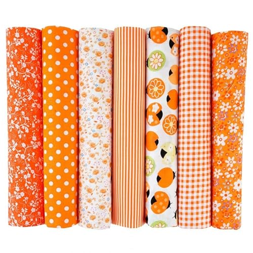 Baumwollstoff Stoffpakete,7 Stück 25 x 25cm Stoffe zum Nähen Patchwork DIY Stoffpaket DIY Baumwolltuch Meterware Stoffe Stoffreste Stoffpaket für Kleidung,Bettwäsche,Vorhänge,Tischdecken - Orange von SYSUII