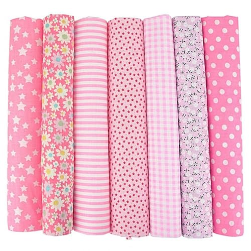 Baumwollstoff Stoffpakete,7 Stück 25 x 25cm Stoffe zum Nähen Patchwork DIY Stoffpaket DIY Baumwolltuch Meterware Stoffe Stoffreste Stoffpaket für Kleidung,Bettwäsche,Vorhänge,Tischdecken - Rosa von SYSUII