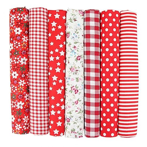 Baumwollstoff Stoffpakete,7 Stück 25 x 25cm Stoffe zum Nähen Patchwork DIY Stoffpaket DIY Baumwolltuch Meterware Stoffe Stoffreste Stoffpaket für Kleidung,Bettwäsche,Vorhänge,Tischdecken - Rot von SYSUII