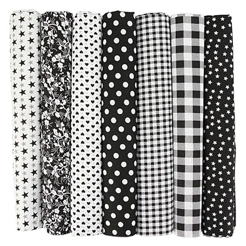 Baumwollstoff Stoffpakete,7 Stück 50 x 50cm Stoffe zum Nähen Patchwork DIY Stoffpaket DIY Baumwolltuch Meterware Stoffe Stoffreste Stoffpaket für Kleidung,Bettwäsche,Vorhänge,Tischdecken - Schwarz von SYSUII