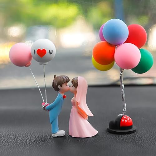 Niedliches Auto Armaturenbrett Ornament, Süße Cartoon-Paare Action-Figur Ballon-Ornament Figuren Paar Puppen mit Ballon Auto Innenraum Deko Figuren Auto-Armaturenbrett-Dekorationen Büro Zimmerdeko von SYSUII