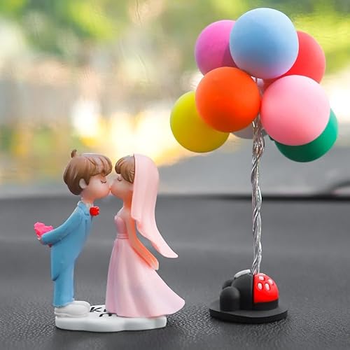 Niedliches Auto Armaturenbrett Ornament, Süße Cartoon-Paare Action-Figur Ballon-Ornament Figuren Paar Puppen mit Ballon Auto Innenraum Deko Figuren Auto-Armaturenbrett-Dekorationen Büro Zimmerdeko von SYSUII