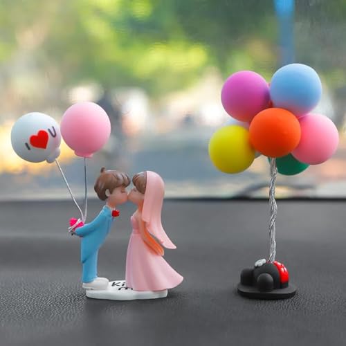 Niedliches Auto Armaturenbrett Ornament, Süße Cartoon-Paare Action-Figur Ballon-Ornament Figuren Paar Puppen mit Ballon Auto Innenraum Deko Figuren Auto-Armaturenbrett-Dekorationen Büro Zimmerdeko von SYSUII