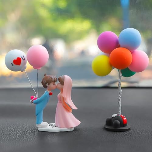 Niedliches Auto Armaturenbrett Ornament, Süße Cartoon-Paare Action-Figur Ballon-Ornament Figuren Paar Puppen mit Ballon Auto Innenraum Deko Figuren Auto-Armaturenbrett-Dekorationen Büro Zimmerdeko von SYSUII