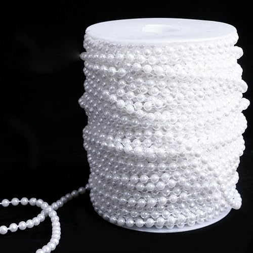 SYSUII 1 Rolle 5mm * 40m Perlengirlande Weiß Perlenband Kunstperlen Perlenkette Deko Angelschnur Geschenkband Dekoband für DIY Handwerk Basteln Party Tischdeko Hochzeit Haarschmuck Brautstrauß von SYSUII