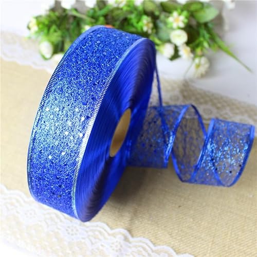 SYSUII 1 Rollen Weihnachts Netzband, 5cm x 10m Geschenkband mit Draht Weihnachtenband Schleifenband Drahtband Glitzer Dekoband für Weihnachtsbaum Kranz DIY Kunsthandwerk Geschenkverpackung -Blau von SYSUII