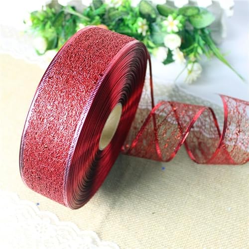 SYSUII 1 Rollen Weihnachts Netzband, 5cm x 10m Geschenkband mit Draht Weihnachtenband Schleifenband Drahtband Glitzer Dekoband für Weihnachtsbaum Kranz DIY Kunsthandwerk Geschenkverpackung -Rot von SYSUII