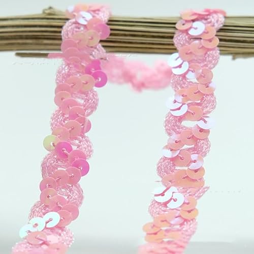 SYSUII 1.8cm * 12m Glänzend Geflochten Zierband Paillettenband Paillettenschnur Flache Glitzerband Borten Pailletten Bänder Paillettenrolle für Nähen,Schmuck Machen,Basteln, Kleid Dekorieren-Rosa von SYSUII